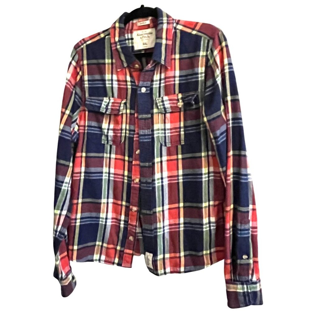 Abercrombie & Fitch Shirt Mens XXL 2XL Muscle L/S Button Flannel Multicolor Plai